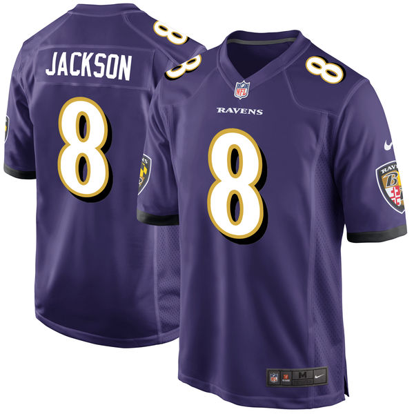 Men's Nike Baltimore Ravens #8 Lamar Jackson 2018 NFL Draft First Round Pick Game Purple Jersey