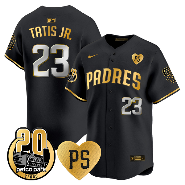 Men's San Diego Padres #23 Fernando Tatis Jr. For Peter For Peter& Petco Park 20th Patch Vapor Premier Limited All Stitched Cool Base Jersey