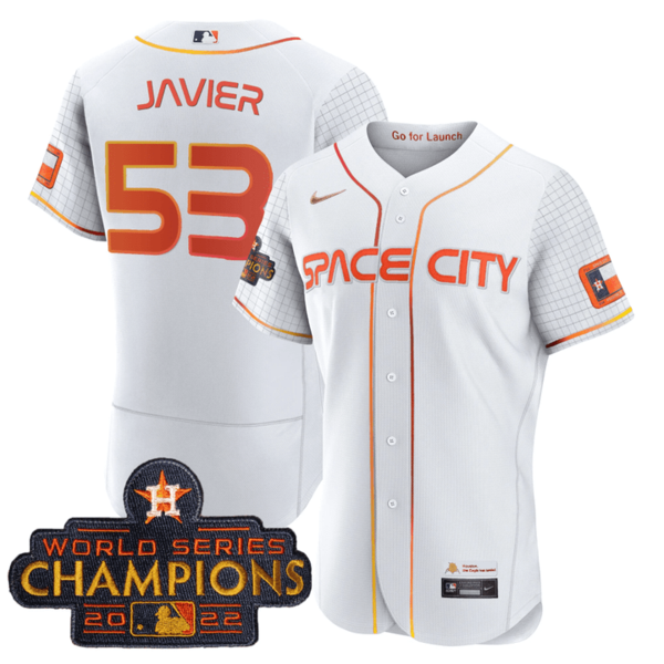 Men's Houston Astros #53 Cristian Javier 2023 Space City Champions Flex Base White Jersey