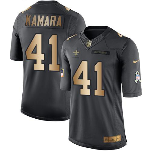 Nike New Orleans Saints #41 Alvin Kamara Black Youth Stitched NFL Limited Gold Salute to Service Jersey