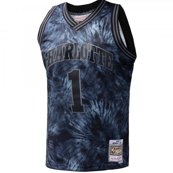 Men's Charlotte Hornets Muggsy Bogues Mitchell & Ness Black Hardwood Classics 1992/93 Tie-Dye Swingman Jersey