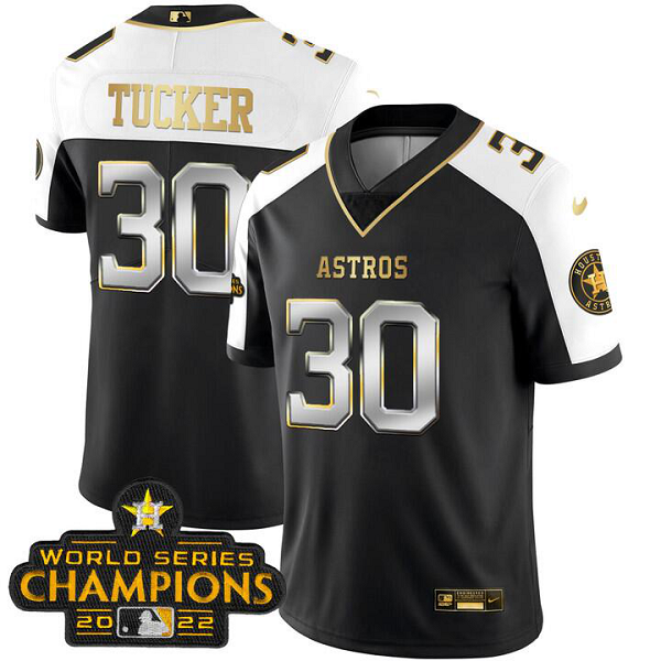 Men's Houston Astros #30 Kyle Tucker 2023 Champions Patch Vapor Gold Jersey