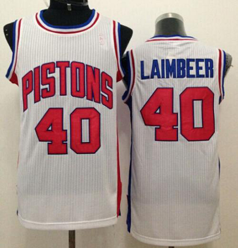 Men's Detroit Pistons #40 Bill Laimbeer White Throwback Stitched NBA Jersey