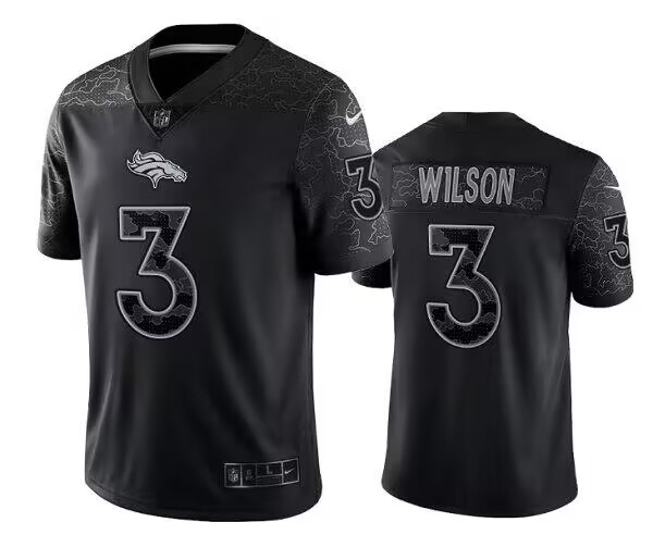 Men's Denver Broncos #3 Russell Wilson Nike Black Player Reflective Limited NFL Jersey