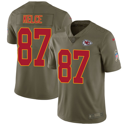 Men's Nike Kansas City Chiefs #87 Travis Kelce Olive Stitched NFL Limited 2017 Salute to Service Jersey