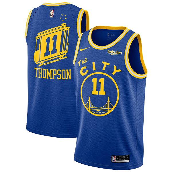 Men's Nike Golden State Warriors #11 Klay Thompson Royal 2020/21 Swingman Badge The Classic Edition NBA Jersey