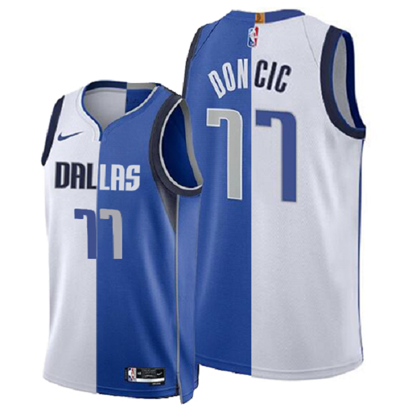 Men's Dallas Mavericks #77 Luka Doncic Blue White Split NBA Jersey