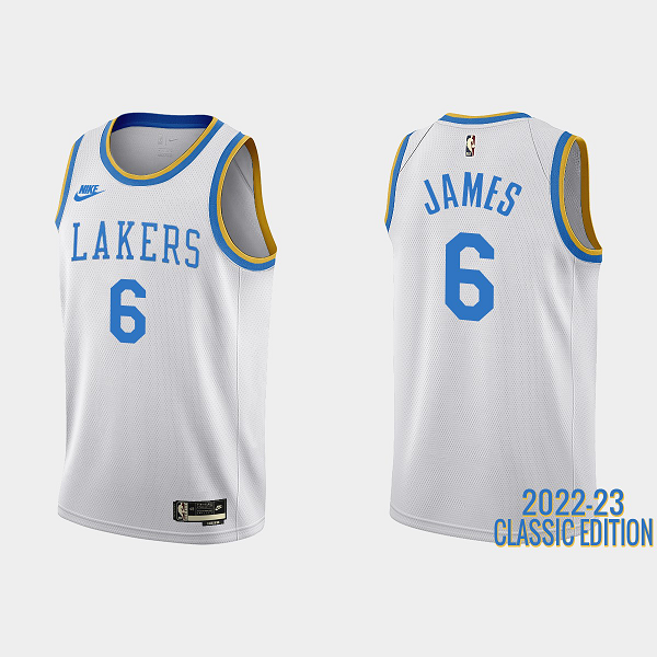 Men's Los Angeles Lakers #6 LeBron James 2022-23 Classic Edition White NBA Jersey