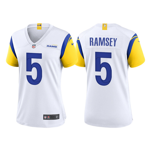 Women's Los Angeles Rams #5 Jalen Ramsey Rams White 2021 Limited Modern Throwback NFL Jersey