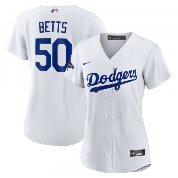 Women's #50 Los Angeles Dodgers Mookie Betts Nike White 2024 World Series Champions Home Player Jersey