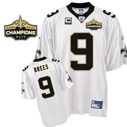 Men's New Orleans Saints #9 Drew Brees White Super Bowl XLIV 44 Champions Stitched NFL Jersey