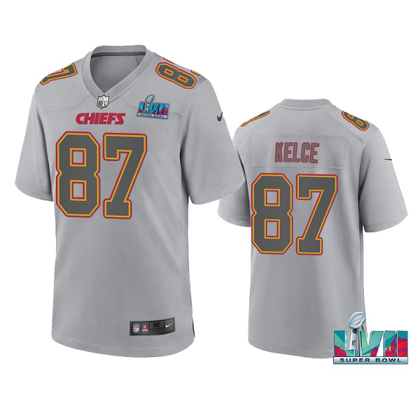 Men's Kansas City Chiefs Travis Kelce Gray Super Bowl LVII Atmosphere Jersey