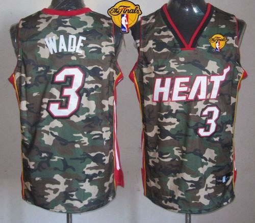 Men's Miami Heat #3 Dwyane Wade Camo Stealth Collection Finals Patch Stitched NBA Jersey