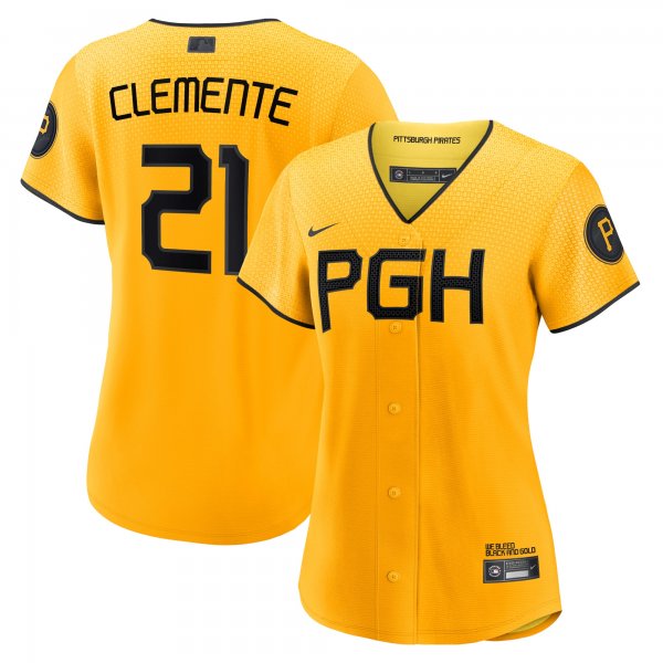 Women's Pittsburgh Pirates Roberto Clemente Nike Gold City Connect Replica Player Jersey