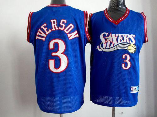 Men's Philadelphia 76ers #3 Allen Iverson Blue Stitched Throwback NBA Jersey