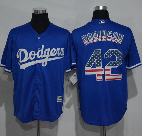 Los Angeles Dodgers #42 Jackie Robinson Blue USA Flag Fashion Stitched MLB Jersey