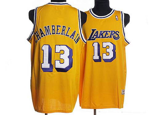 Mitchell and Ness Men's Los Angeles Lakers #13 Wilt Chamberlain Stitched Yellow Throwback NBA Jersey