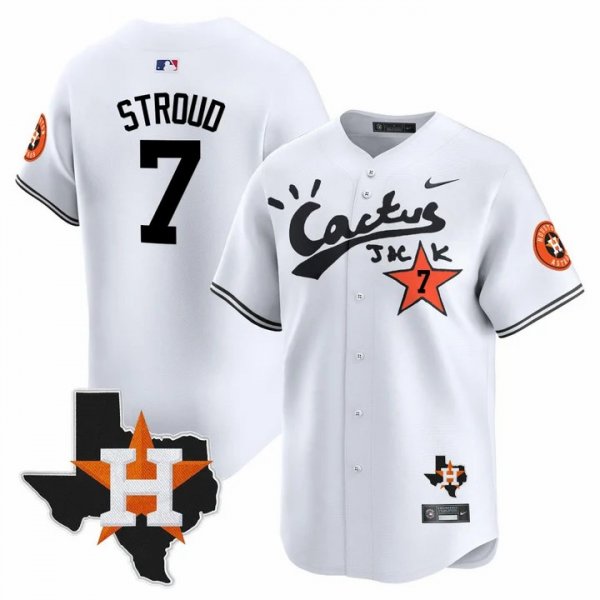 Men's Houston Astros #7 CJ Stroud Cactus Jack Stitched Limited Cool Base White Jersey