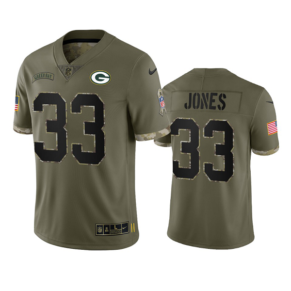 Green Bay Packers Aaron Jones Olive 2022 Salute To Service Limited Jersey #33