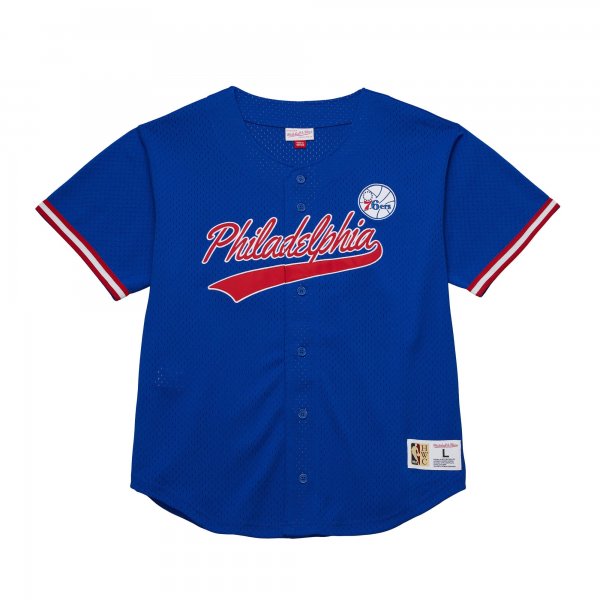 Men's Philadelphia 76ers  Mitchell & Ness Royal Hardwood Classics On The Clock Mesh Fashion Baseball Jersey