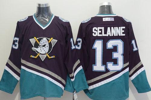 Anaheim Ducks #13 Teemu Selanne Purple/Turquoise CCM Throwback Stitched NHL Jersey