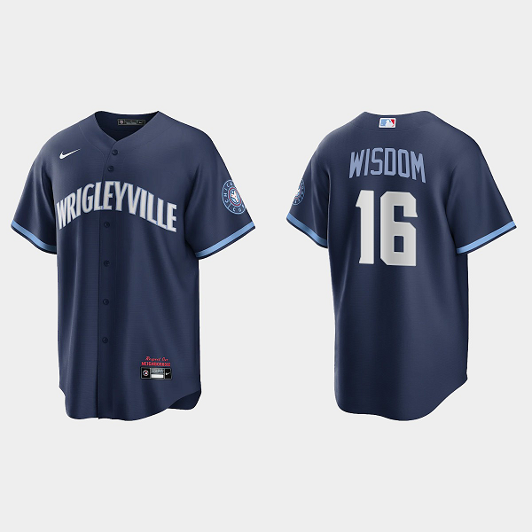 Men's Chicago Cubs #16 Patrick Wisdom Navy 2021 MLB City Connect Cool Base Jersey