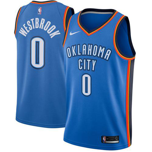 Men's Nike Oklahoma City Thunder #0 Russell Westbrook Blue Swingman Icon Edition NBA Jersey