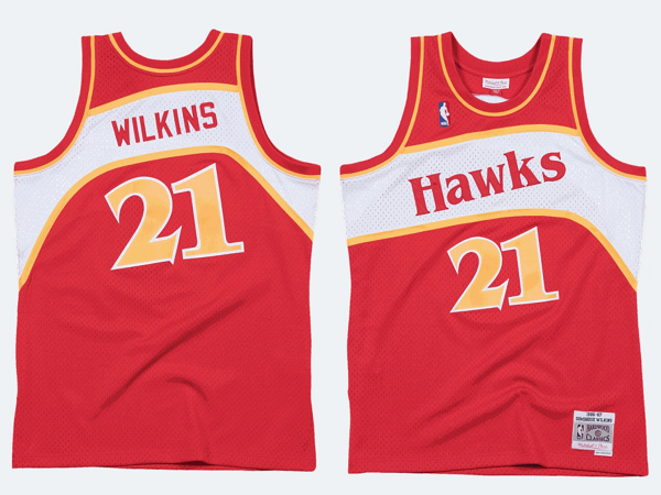 Men's Atlanta Hawks #21 Dominique Wilkins Mitchell & Ness 1986-87 Hardwood Red Classics Swingman NBA Jersey