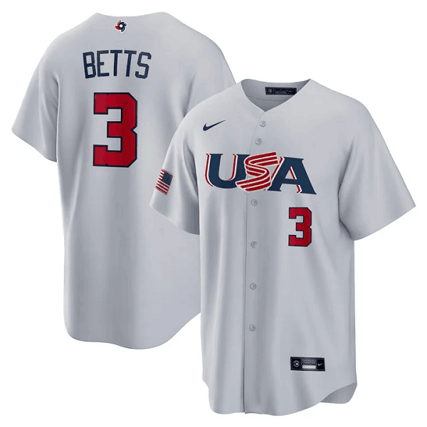 Youth Nike USA Baseball #3 Mookie Betts Gray 2023 World Baseball Classic Jersey