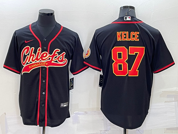 Men's Kansas City Chiefs #87 Travis Kelce Black Stitched Baseball Cool Base Jersey