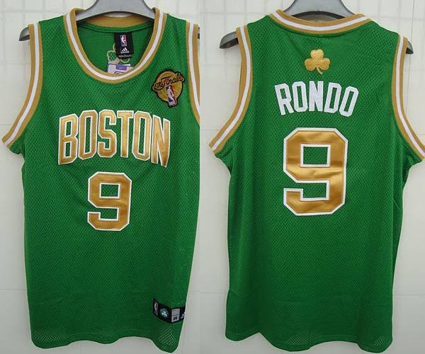 Men's Boston Celtics #9 Rajon Rondo Stitched Green Gold Number Final Patch NBA Jersey