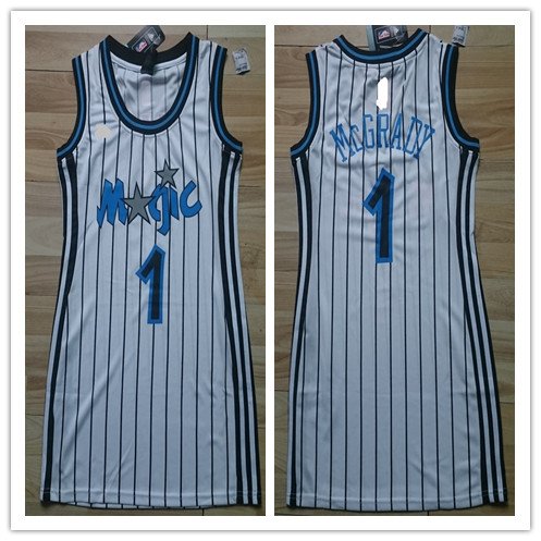 Women's Orlando Magic #Tracy McGrady White Strip Throwback Dress Jersey