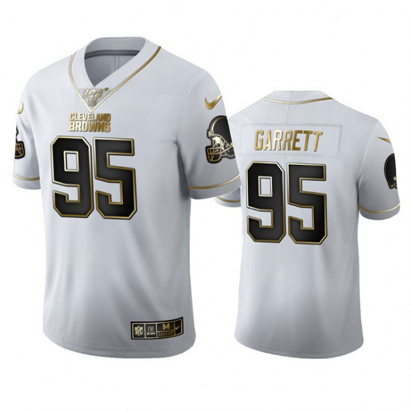 Cleveland Browns #95 Myles Garrett Men's Nike White Golden Edition Vapor Limited NFL 100 Jersey