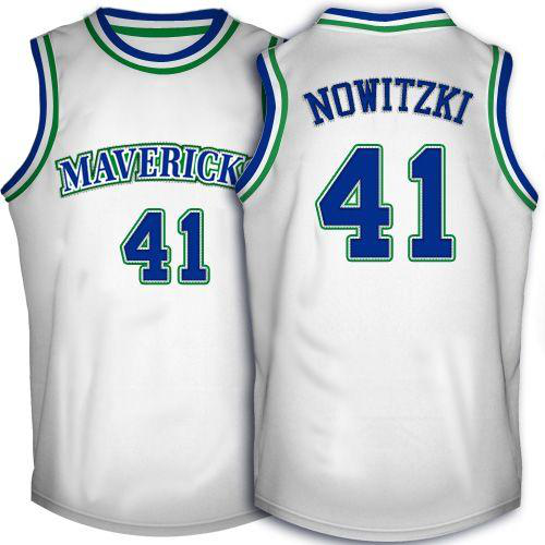 Men's Dallas Mavericks #41 Dirk Nowitzki White Throwback Stitched NBA Jersey