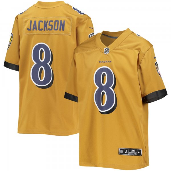 Youth Baltimore Ravens Lamar Jackson Nike Gold Inverted Team Game Jersey