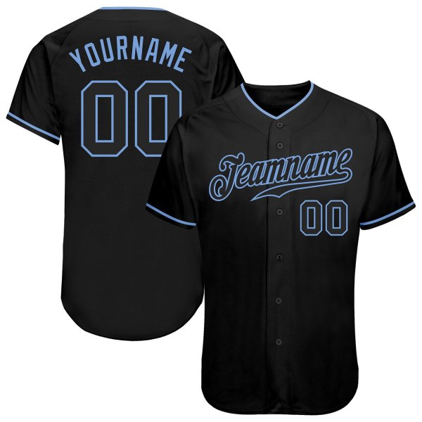 Men's Custom Black Black-Light Blue Authentic Baseball Jersey