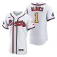 Men's Atlanta Braves #1 Ozzie Albies White 2022 Gold Program 4-Time World Series Champions MLB Jersey