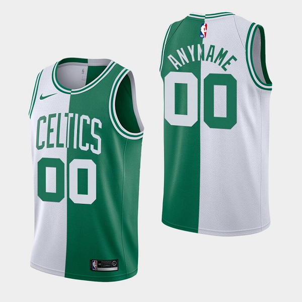 Men's Boston Celtics #00 Custom Split Jersey White Green NBA Jersey