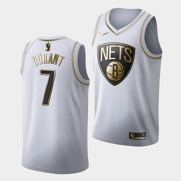 Men's Brooklyn Nets #7 Kevin Durant White NBA Golden Edition Jersey