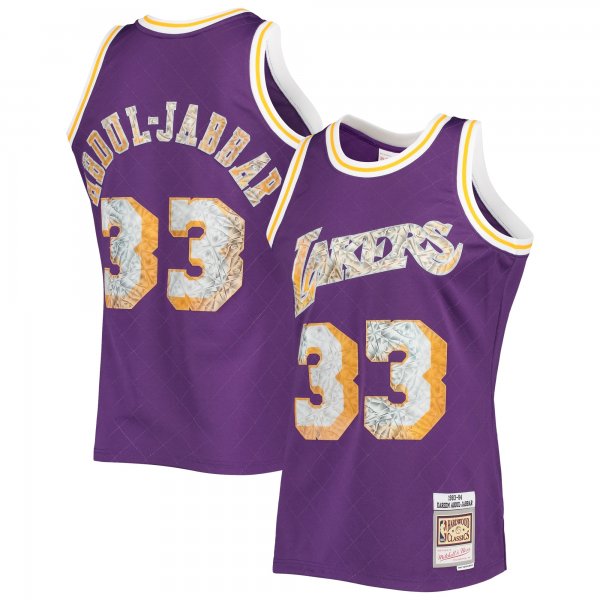 Men's Los Angeles Lakers Kareem Abdul-Jabbar Mitchell & Ness Purple 1996-97 Hardwood Classics NBA 75th Anniversary Diamond Swingman Jersey