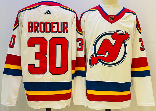 Men's New Jersey Devils #30 Martin Brodeur White 2022 Reverse Retro NHL Jersey