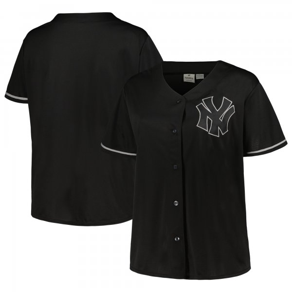 Women's New York Yankees Black/Navy Plus Size Pop Fashion Button-Up Jersey