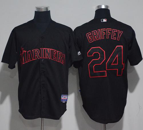 Seattle Mariners #24 Ken Griffey Black Strip Stitched MLB Jersey