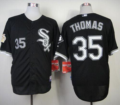 Chicago White Sox #35 Frank Thomas Black w75th Anniversary Commemorative Patch Stitched MLB Jersey