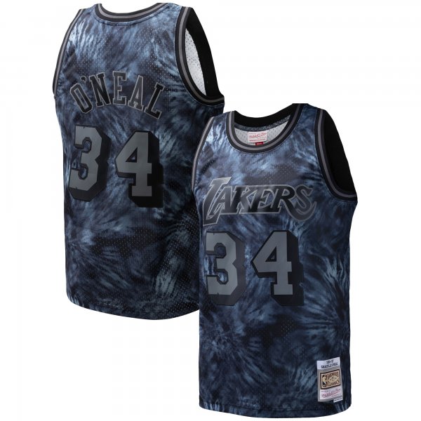 Men's Los Angeles Lakers Shaquille O'Neal Mitchell & Ness Black Hardwood Classics 1996/97 Tie-Dye Swingman Jersey