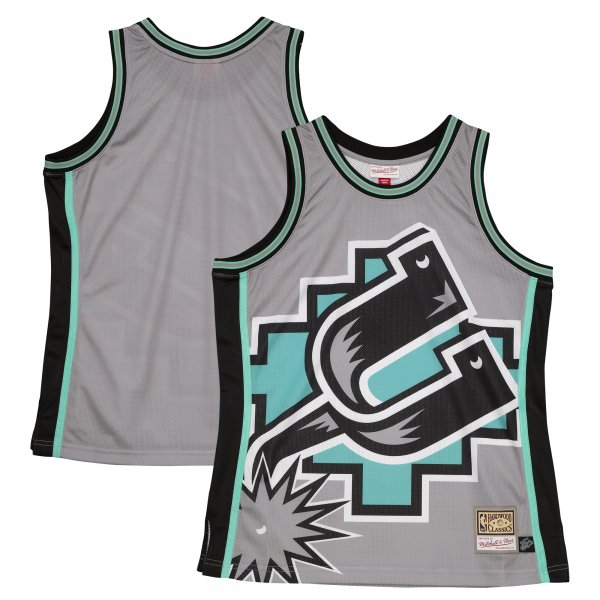 Men's San Antonio Spurs  Mitchell & Ness Gray Hardwood Classics Blown Out Fashion Jersey