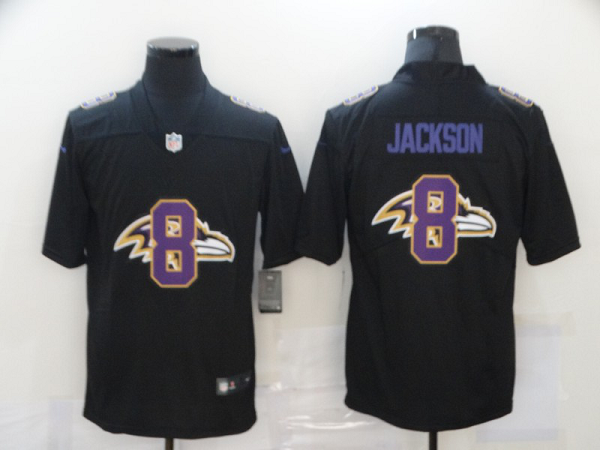 Men's Baltimore Ravens #8 Lamar Jackson Black 2020 Shadow Logo Vapor Untouchable Stitched NFL Nike Limited Jersey