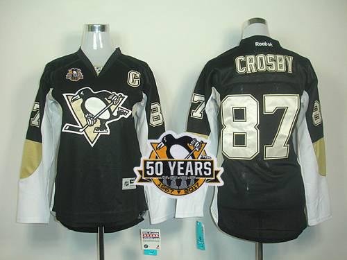 Pittsburgh Penguins #87 Sidney Crosby Black 50th Anniversary Women's Home Stitched NHL Jersey