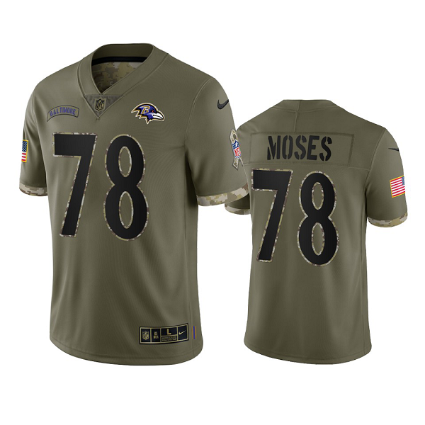 Baltimore Ravens Morgan Moses Olive 2022 Salute To Service Limited Jersey #78