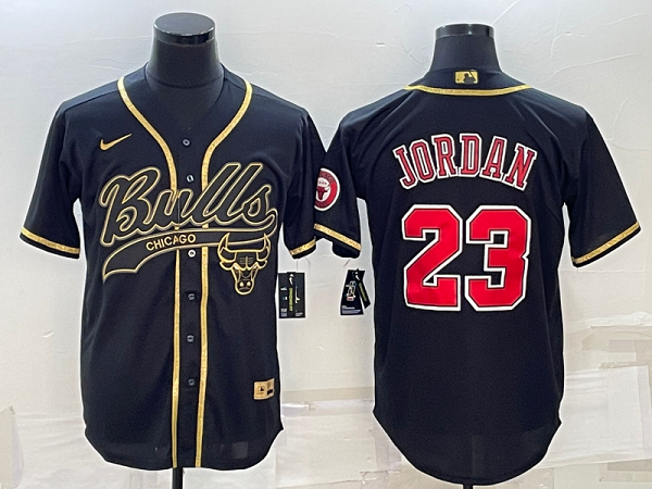 Men's Chicago Bulls #23 Michael Jordan Black Baseball Jersey